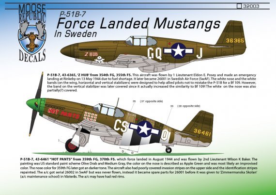 1/32 Force landed North-American P-51D Mustangs in Sweden
