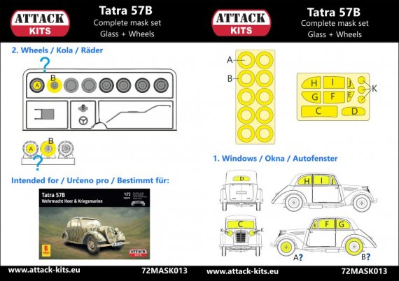 Attack 1/72 Tatra T57B Set de Masques Vitres et Roues