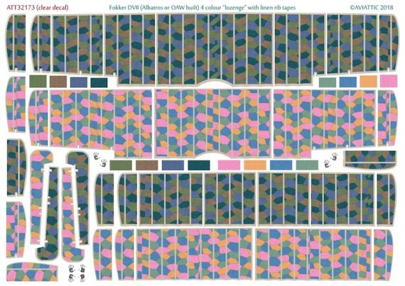 1/32 Fokker D.VII 4 colour lozenge with linen rib tapes