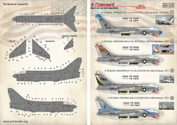 1/72 A-7 Corsair II Part 3 & technical stencils decal