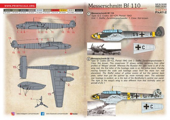 Print Scale 1/72 Messerschmitt Bf-110 Part 21 D�calques