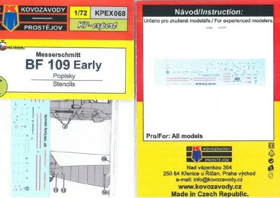 KP 1/72 Bf 109 Early Stencils - D�calcomanies