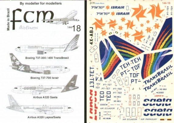 FCM D�cals 1/144 Boeing 737-400 Israir Trans Brasil A320