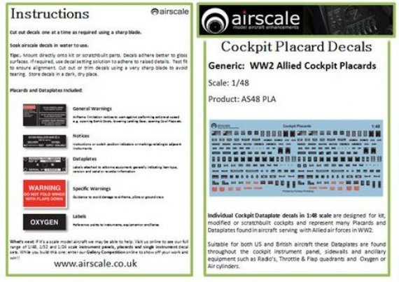 1/48 Generic WWII Allied Cockpit Placards & Dataplates