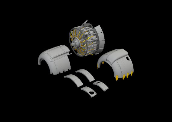 Brassin 1/48 A6M2 engine complete PRINT