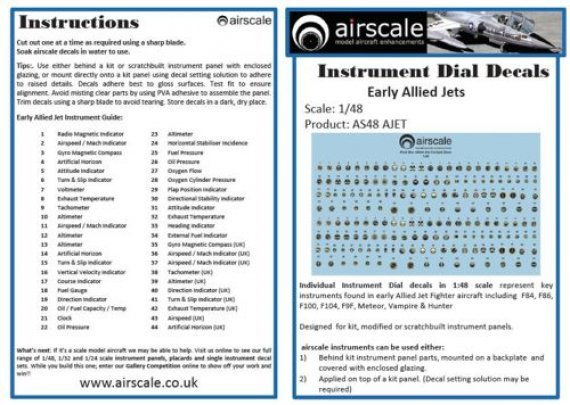 1/48 Instrument Dial decals for early allied jets
