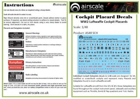 1/48 WWII Luftwaffe/German Cockpit Placards