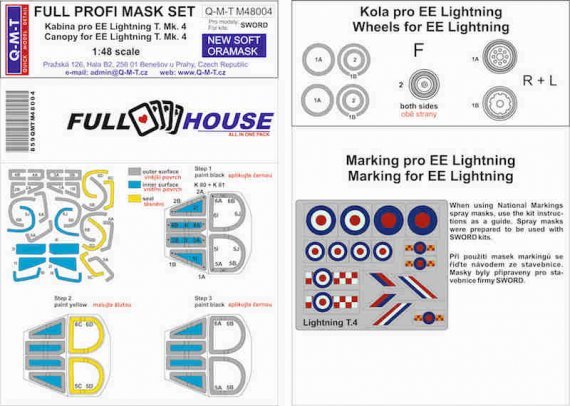 1/48 Full House Paint masks for BAC/EE Lightning T Mk.4