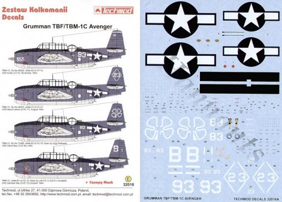 Techmod TBM-1C Avenger Decals 1/32