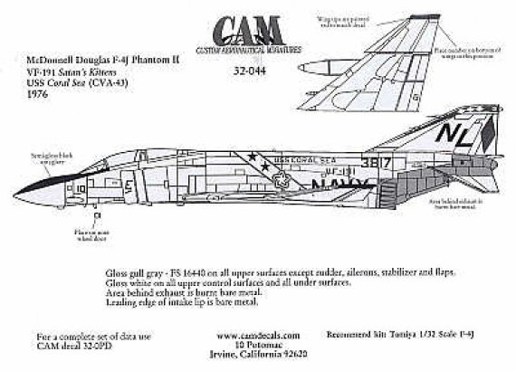 Cam Decals 1/32 F-4J Phantom VF-191 Satan's Kittens