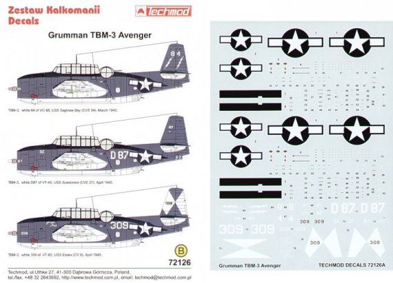 Techmod D�calcomanies TBM-3 Avenger 1/72
