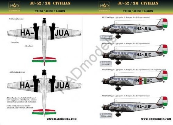 1/72 Decal Ju-52/3m Civilian (4x camo)