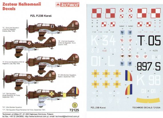 Techmod D�calcomanies PZL P.23A/B Karas 1/72