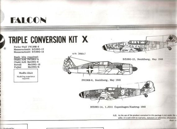 Falcon 1/48 Conversion 2 places Bf-109G-12/G-14 Fw-190S-8