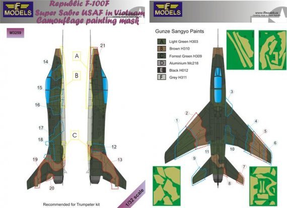 1/32 Mask Republic F-100F USAF Camouflage painting