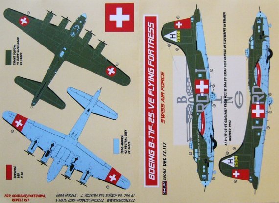 1/72 Decals Boeing B-17F-25-VE (Swiss AF)