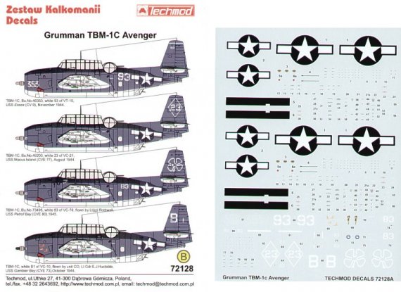 Techmod D�calcomanies TBM-1C Avenger 1/72