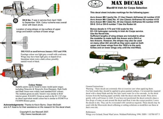 Decals Irish Air Corps Selection 6 1/48 1/72 1/32