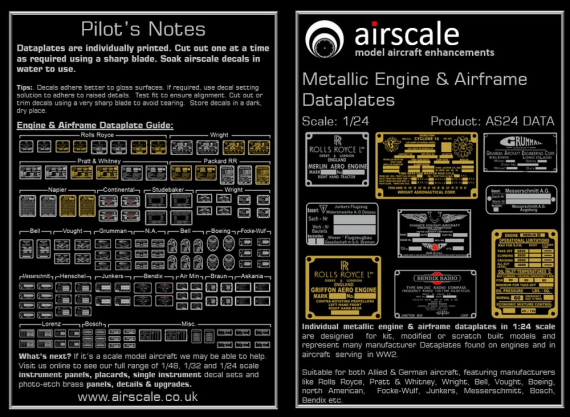 1/24 Metallic Placards & Data plates Allied and Axis WWII