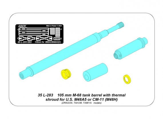 1/35 105mm M-68 barrel with thermal shroud M48A5 or CM-11