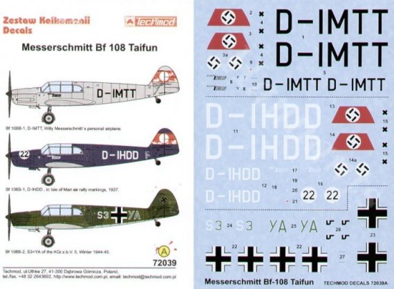 Techmod Decals Bf-108B-1 Messerschmitt 1/72