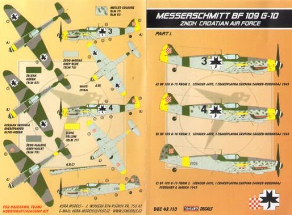 1/48 Decals Bf 109 G-10 (ZNDH Croatian AF)