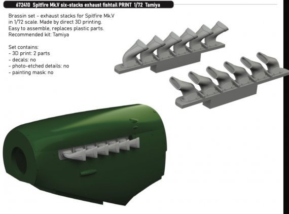 Brassin 1/72 Spitfire Mk.V 6-stacks exhaust fishtail