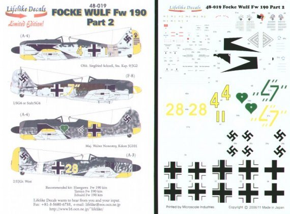 Lifelike 1/48 Focke-Wulf Fw-190A Decalcomanie