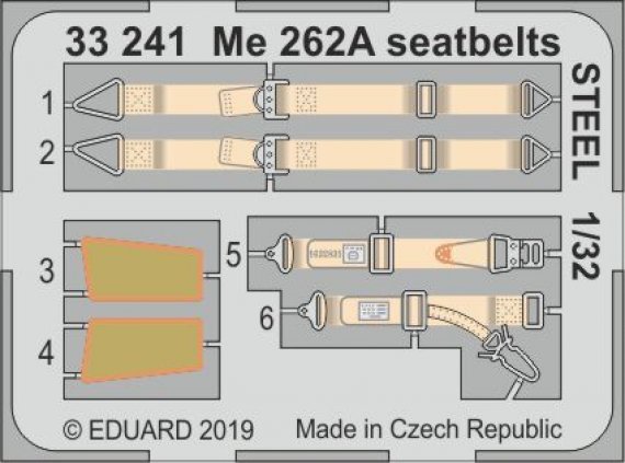 1/32 Me 262A seatbelts STEEL colour photoetched set
