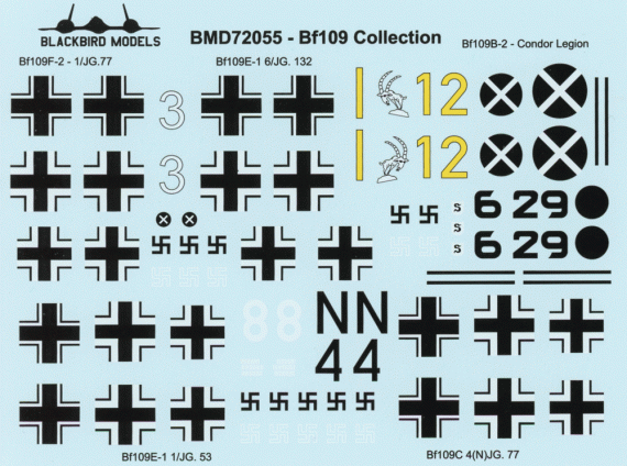 Blackbird Models Decalcomanie Messerschmitt Bf-109 1/72