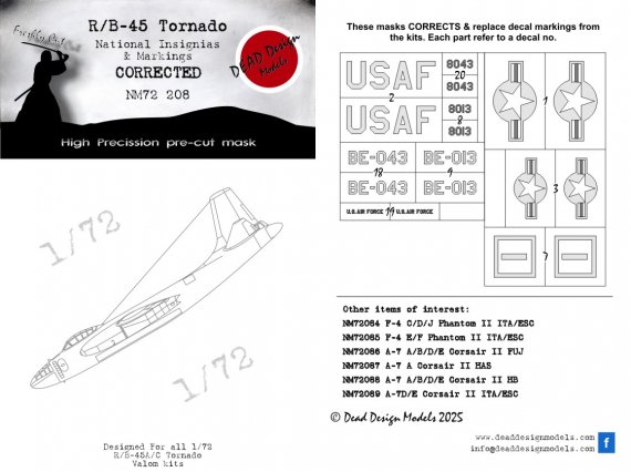 1/72 North-American RB-45/B-45 Tornado National Insignia mask fo