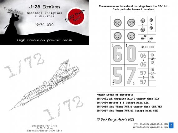 1/72 Saab J-35 Draken National Insignia paint masks for Hasegawa