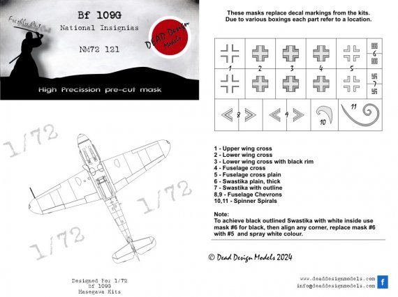 1/72 Messerschmitt Bf-109G-6 National Insignia mask for Hasegawa