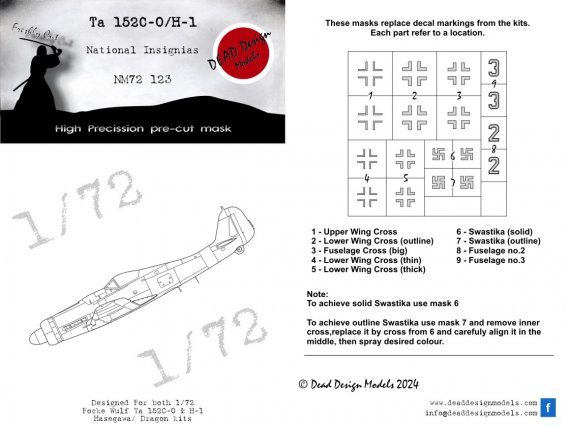 1/72 Focke-Wulf Ta-152H National Insignia mask for Aoshima/Kora