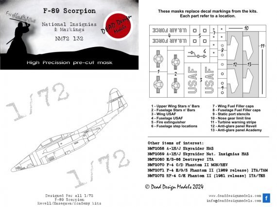 1/72 Northrop F-89D/J/H Scorpion National Insignias for Academy