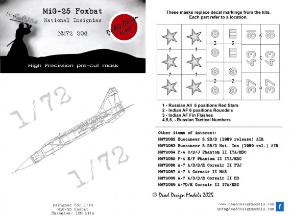 1/72 Mikoyan MiG-25 Foxbat National Insignia paint masks mask fo