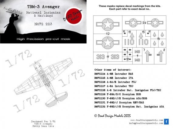 1/72 Grumman TBM-3 Avenger National Insignia paint masks