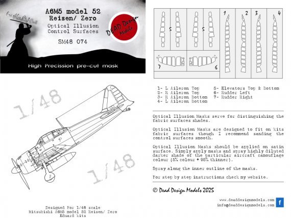 1/48 Mitsubishi A6M5 model 52 3D effect/optical illusion mask