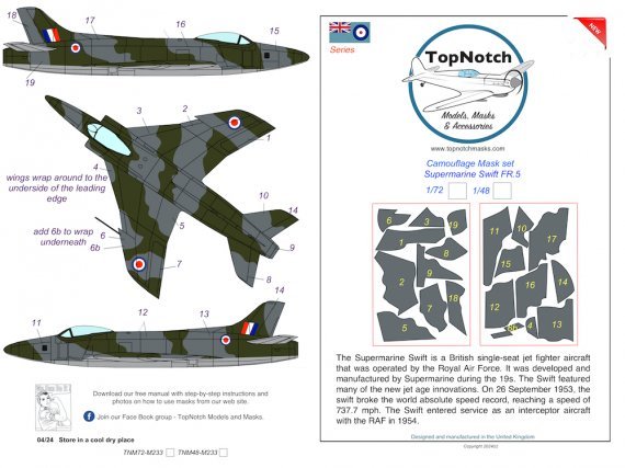 1/72 Supermarine Swift FR.5 camouflage paint mask