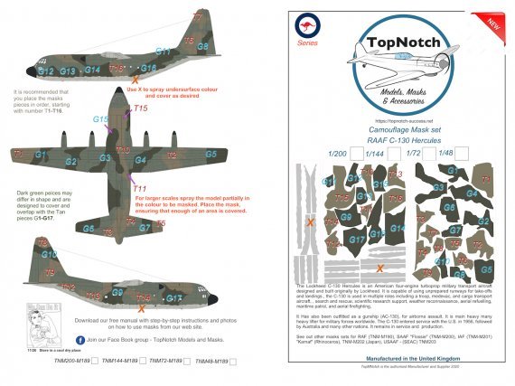 1/200 Raaf Lockheed C-130 Hercules camouflage pattern paint mask