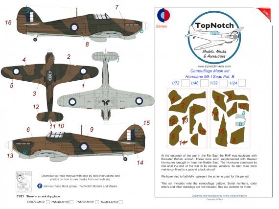 1/24 Seac Hawker Hurricane Mk.I B Camouflage paint masks