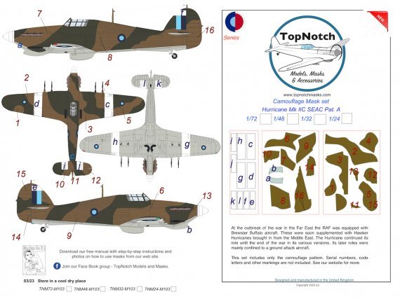 1/24 Seac Hawker Hurricane Mk.IIc A Camouflage paint masks