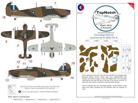 1/24 Seac Hawker Hurricane Mk.IIc B Camouflage paint masks