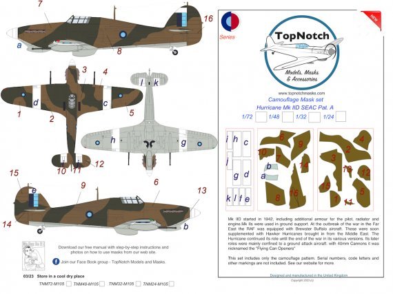 1/24 Seac Hawker Hurricane Mk.IID A Camouflage paint masks