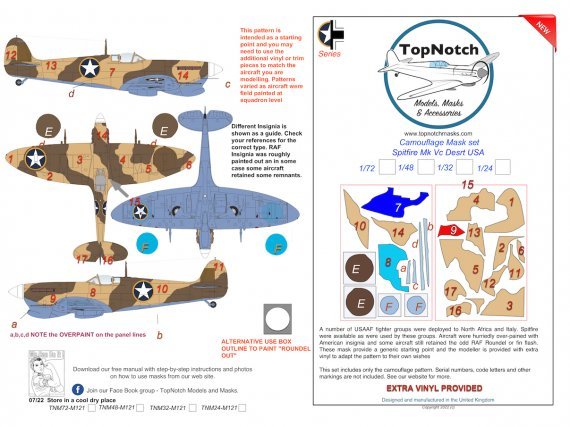 1/24 Supermarine Spitfire Mk.Vc Desert Usa camouflage paint mask