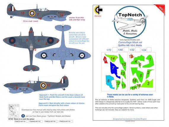 1/32 Supermarine Spitfire Mk.Vb /c Malta camouflage paint mask