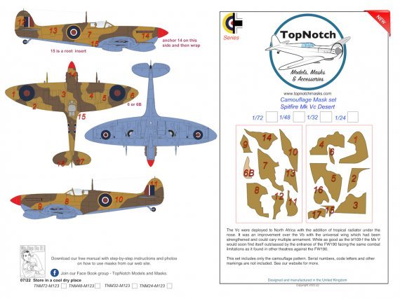 1/32 Supermarine Spitfire Mk.Vc Desert camouflage paint mask
