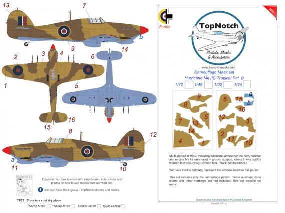 1/32 Hawker Hurricane Mk.IIc Tropical B Camouflage paint masks