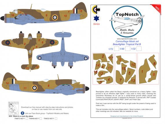 1/32 Bristol Beaufighter tropical B camouflage paint masks