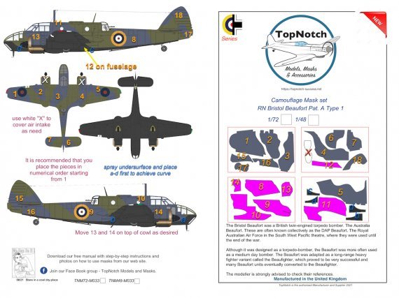 1/48 Rn Bristol Beaufort Mk.I Pat. A Type 1 camouflage mask